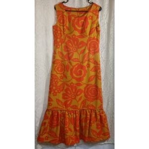 Vintage 1960s Home Sewn Aloha Hawaiian Sleeveless Maxi Dress Muumuu Floral
